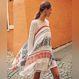 Anthropologie White and Orange Maxi Dress